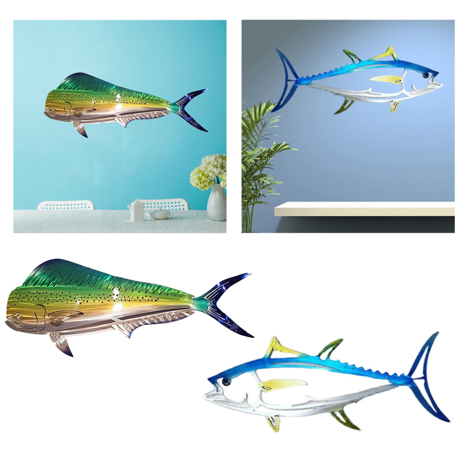 2x Coastal Metal Shark Wall Decor  Fish Hanging Sculpture Decoration