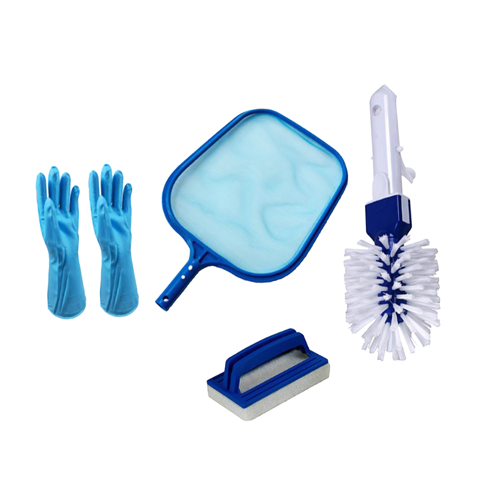 4 in 1 Swimming Pool Maintenance Cleaner Supplies Leaf Skimmer Net Kit Fits Standard Poles (Blue)