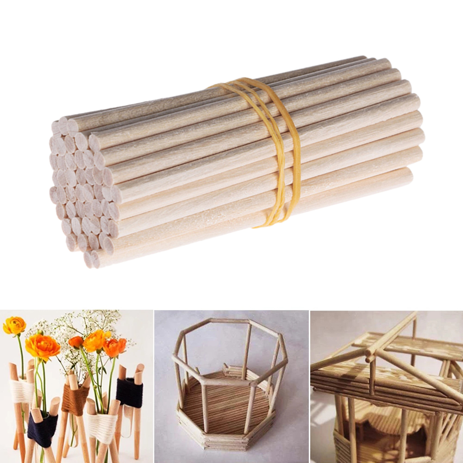 100 Pcs Wood Craft Sticks Woodcraft Dowels Rods Projects Building Modeling