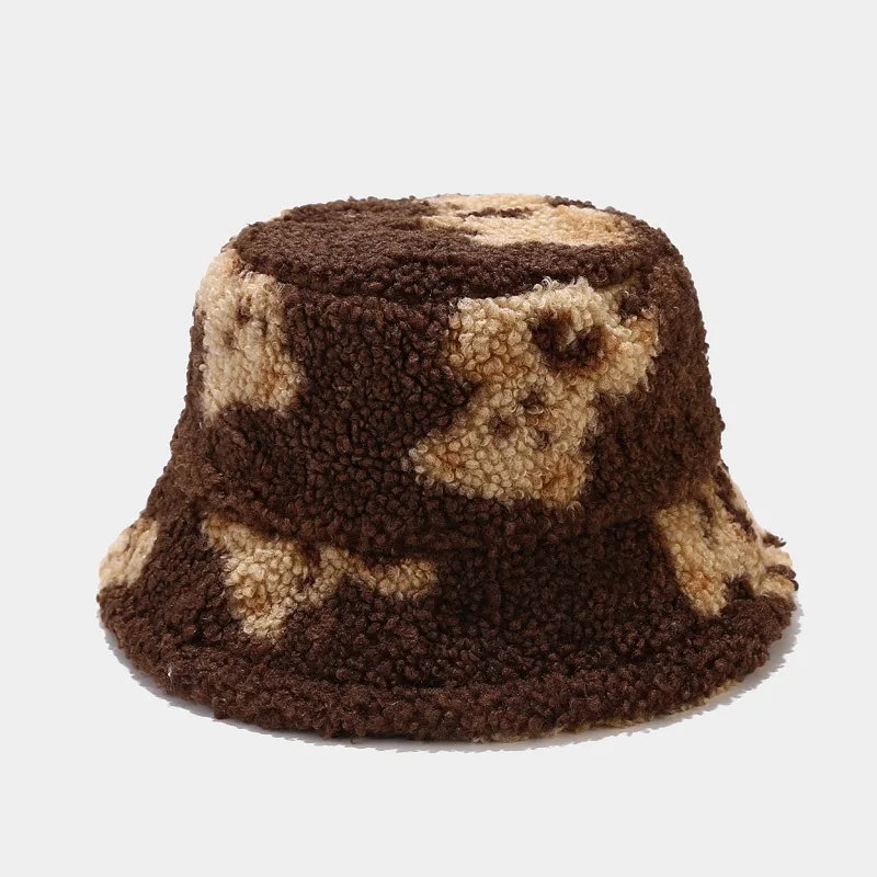 north face bucket hat Hat Female Autumn Winter Cute Bear Design Thickened Warm Bob Hat Fashionable Outdoor Lamb Wool Fisherman Hat Womens Hats black bucket hat