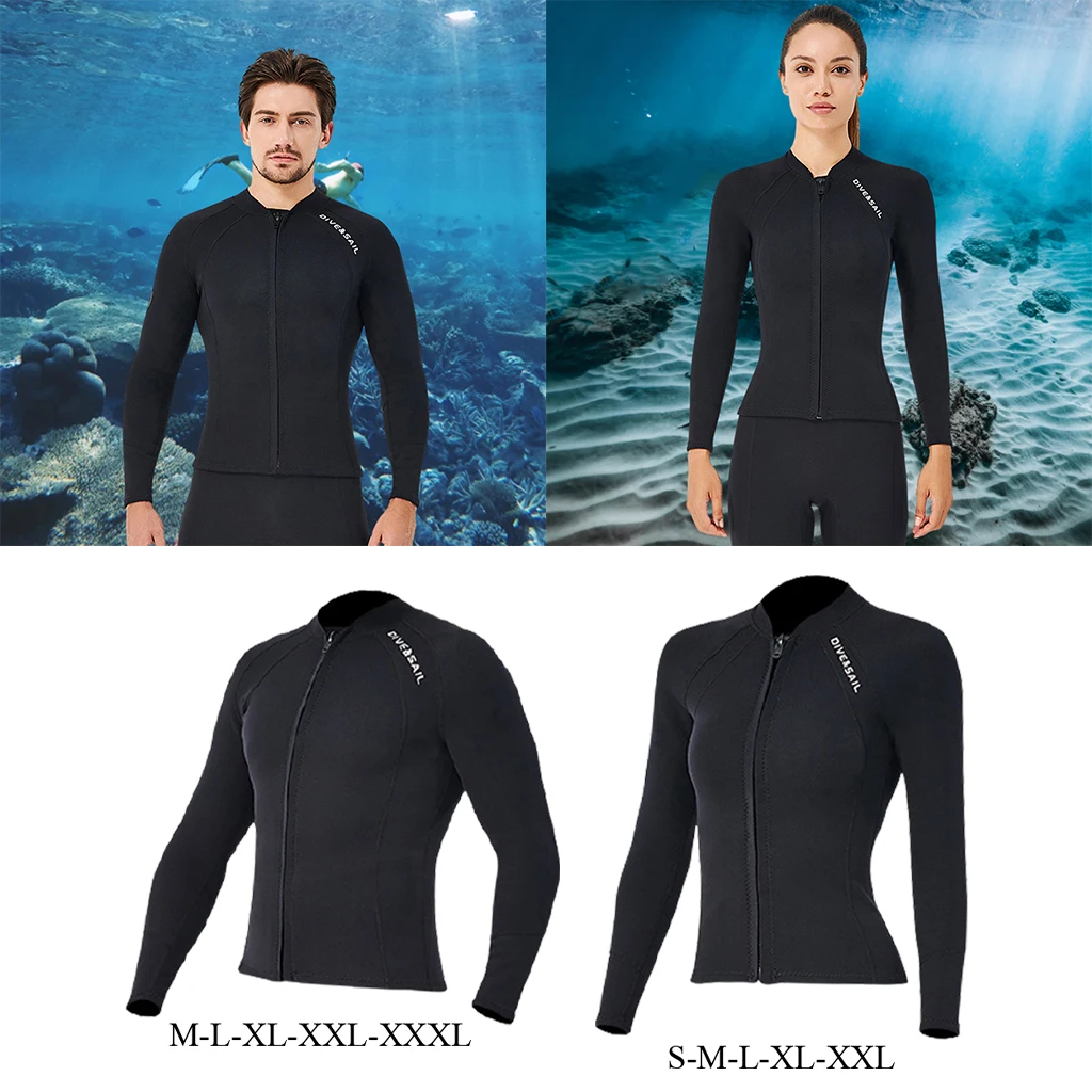 2mm Long Sleeve Wetsuit High Elasticity Stitching Warm Easy Stretch Neoprene Wet Suit for Men Women Front Zipper Surf Snorkeling