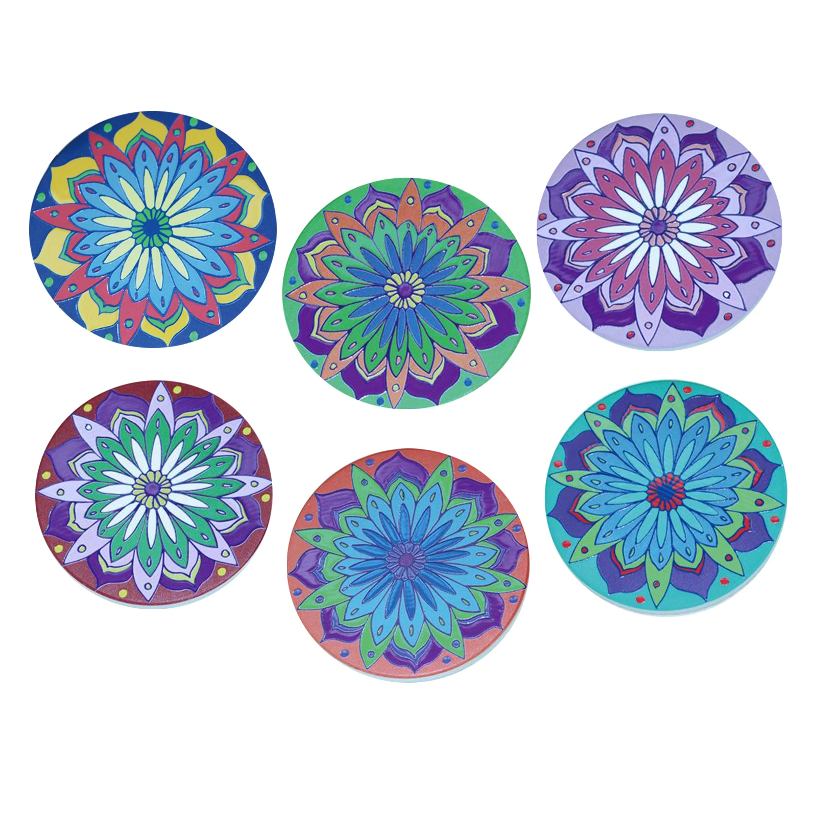 Ceramic Stone Mandala Floral Coasters for Wooden Table Cork Base Cup Pads for Gifts Dining Room Room Bar Decor