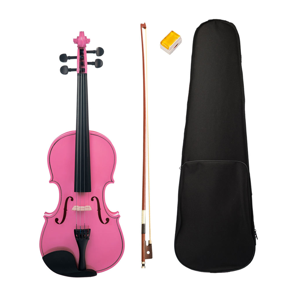 Solidwood Full Size Violin with Storage Bag Perform Bow Rosin Set Musical Instrument Gift - Pink