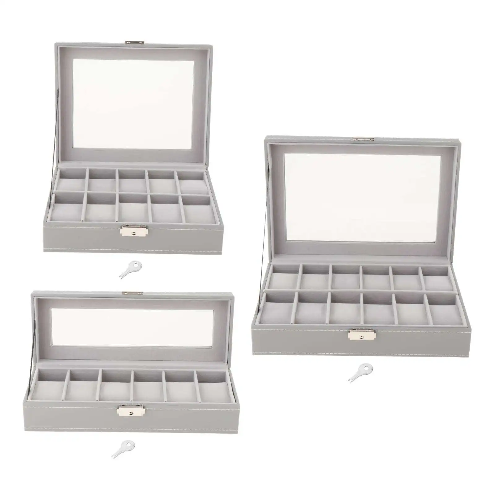 6/10/12 Watch Box PU Leather Gray Watch Case Boxes Storage Holder Organizer Jewelry Boxes Display Best Gift