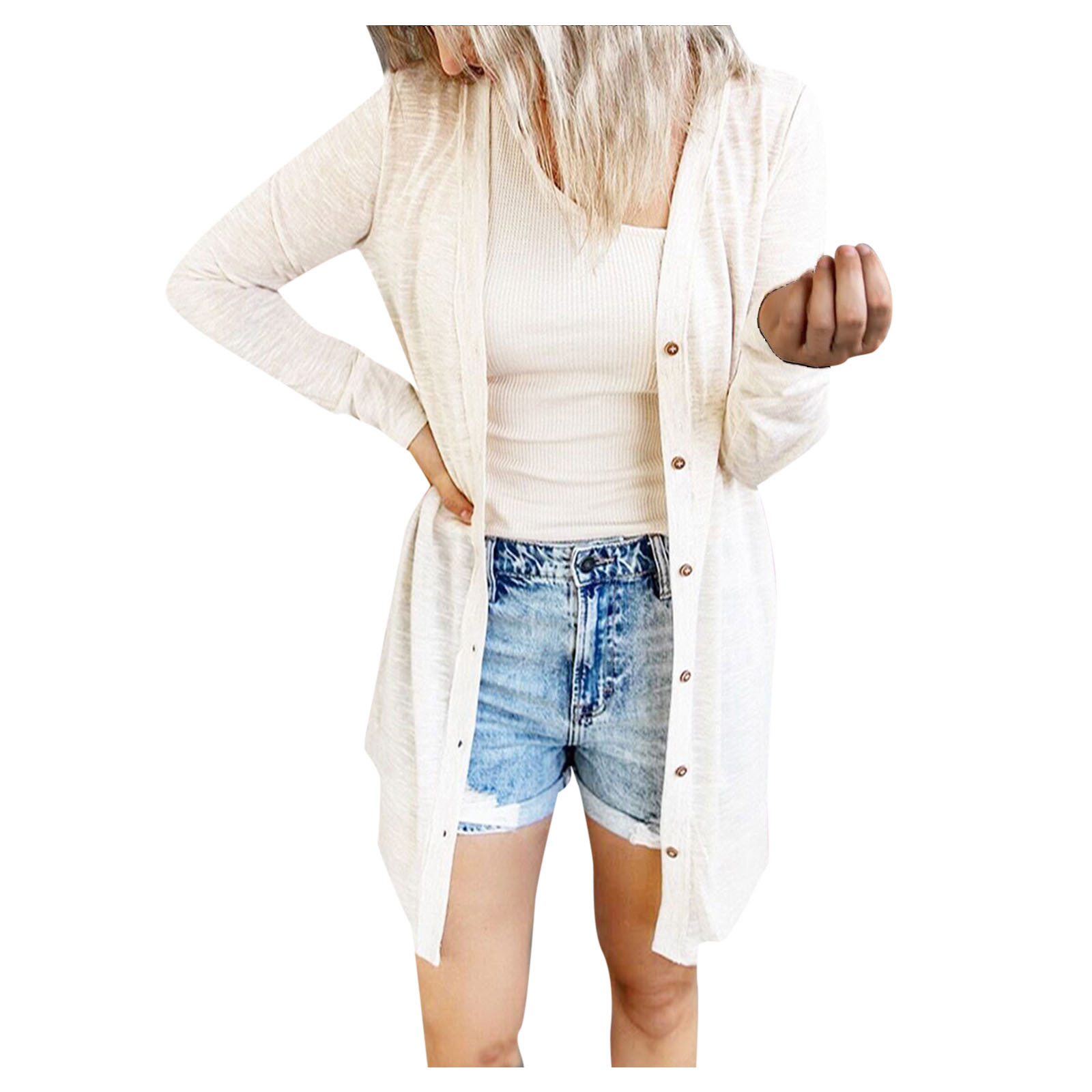 Description Picture 6 of itemFashion Winter Warm Women Solid Color Long Sleeve Open Front Cardigan Casual Loose Lapel Wool Plush Coat Outwear Pull Femme
