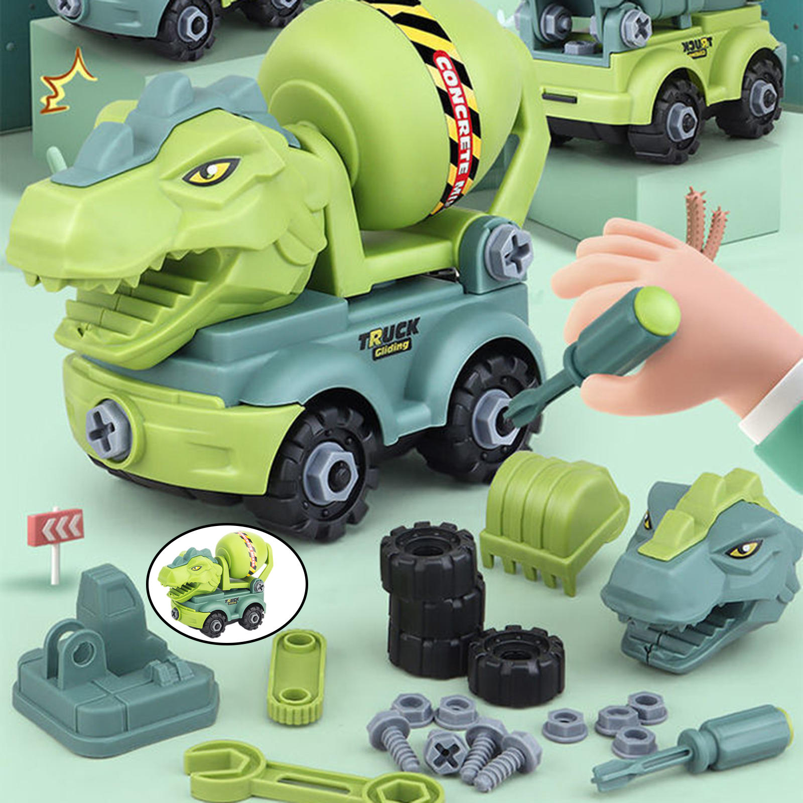 Dinosaur Car Take Apart Toys Nut Screw Kits Pull Back Truck for Party Favors 3 Years Old & up
