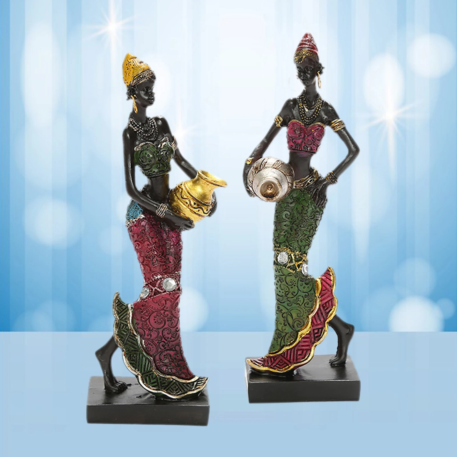 African Statues Sculptures Home Cabinet Decor Resin Tribal Lady Figurines