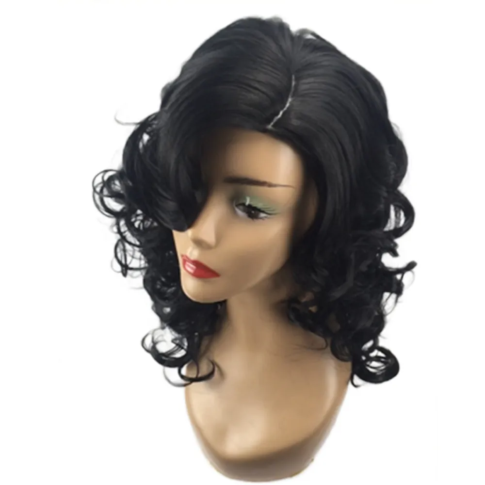 Short Hair Afro Kinky Curly Wigs With Bangs For Black Women Synthetic African Cosplay Short Wavy Wigs High Temperature