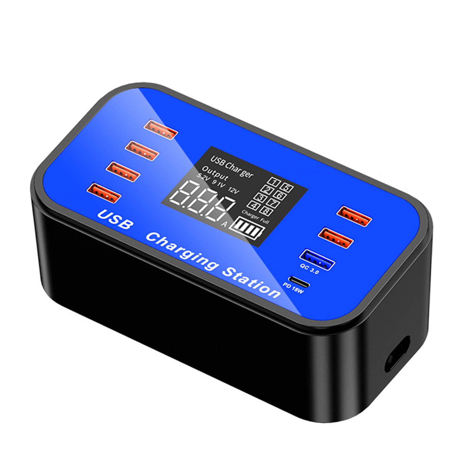 Fast USB Charger 8-Port Desktop Hub Charging Station USB PD-18W QC 3.0 With LCD Display for iOS Android Phone Tablet