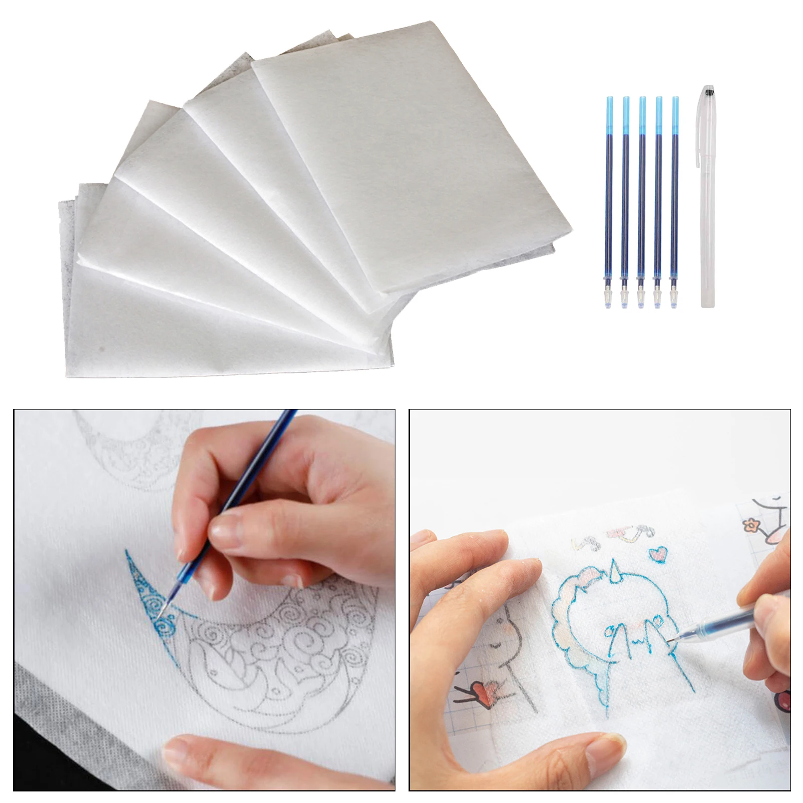 5 Sheets Water Soluble Embroidery Stabilizer Transfer Paper with Pen