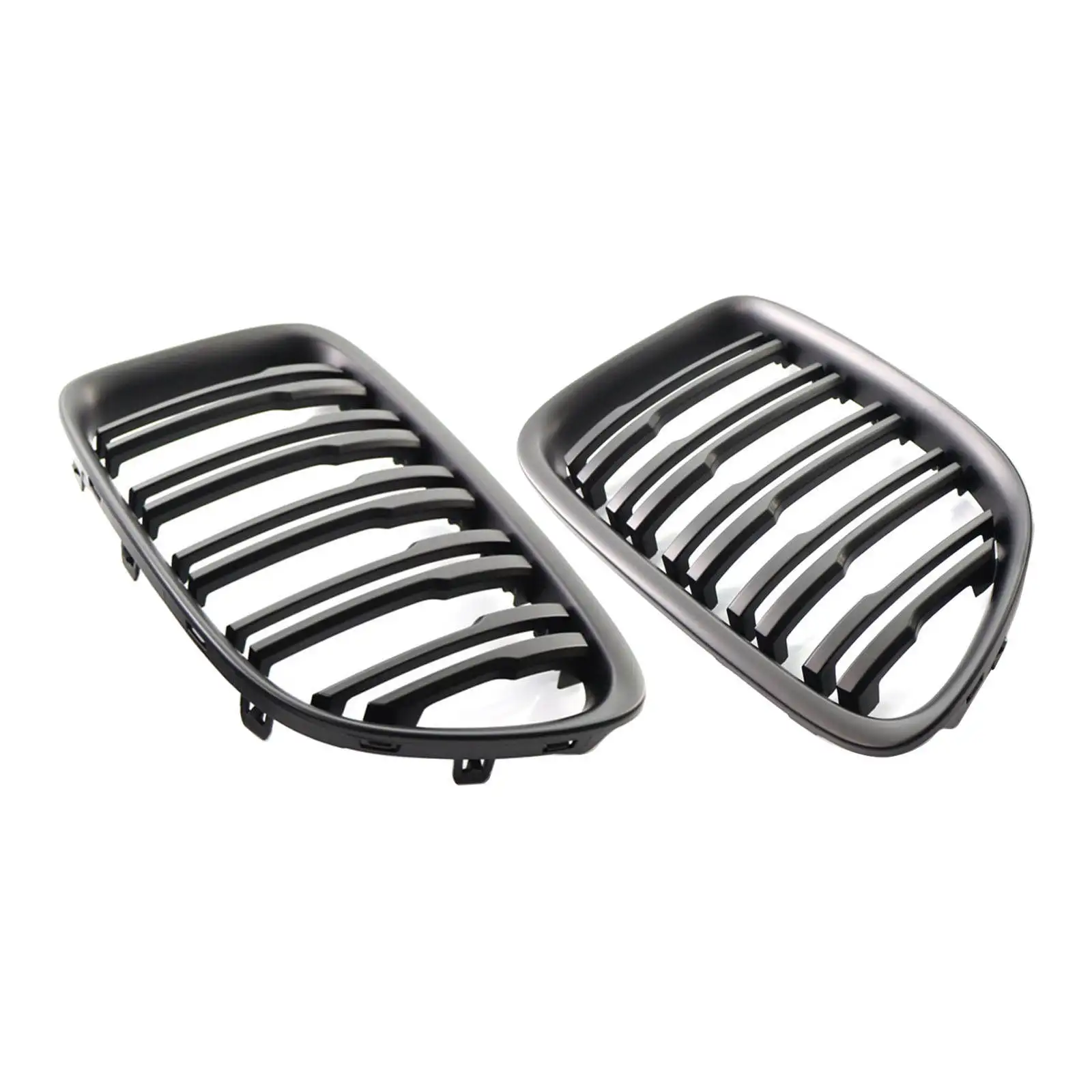 2x Grille Front Compatible for  E84 X1 20i 25i 28i 2009 2011 2010 2013 2014 Double Slat Bumper Racing Grill Matte Black