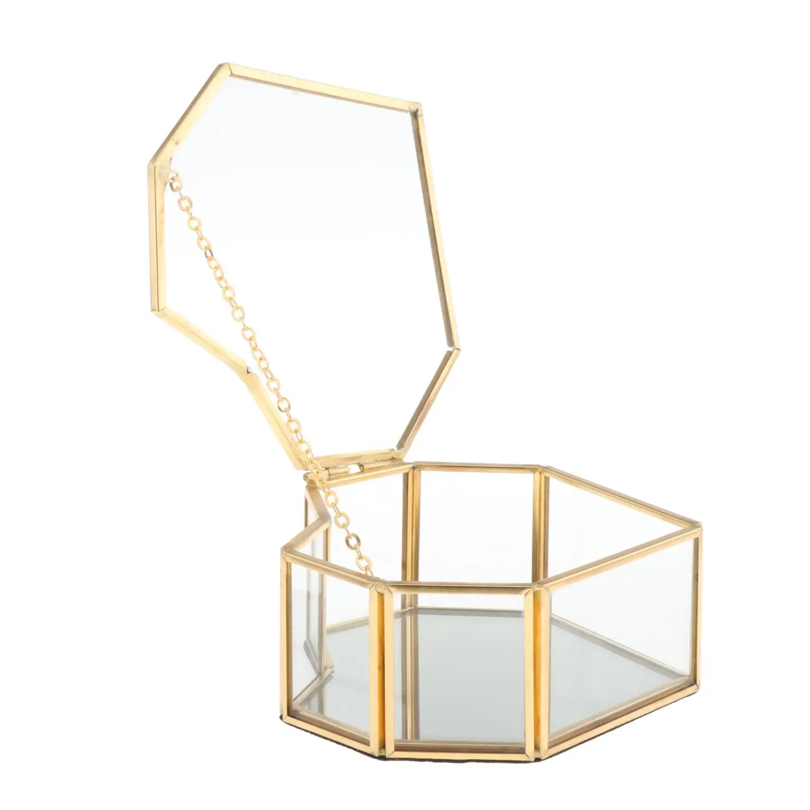 Nordic Style Glass Storage Box Gold Tray Jewelry Cosmetics Display Box 