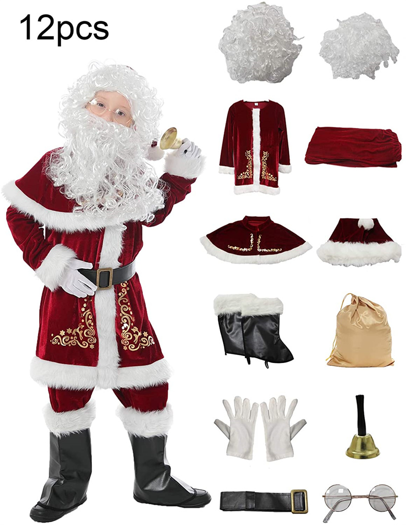 adulto natal cosplay natal papai noel terno traje vermelho luxo veludo fantasia peças conjunto de festa de natal homem traje