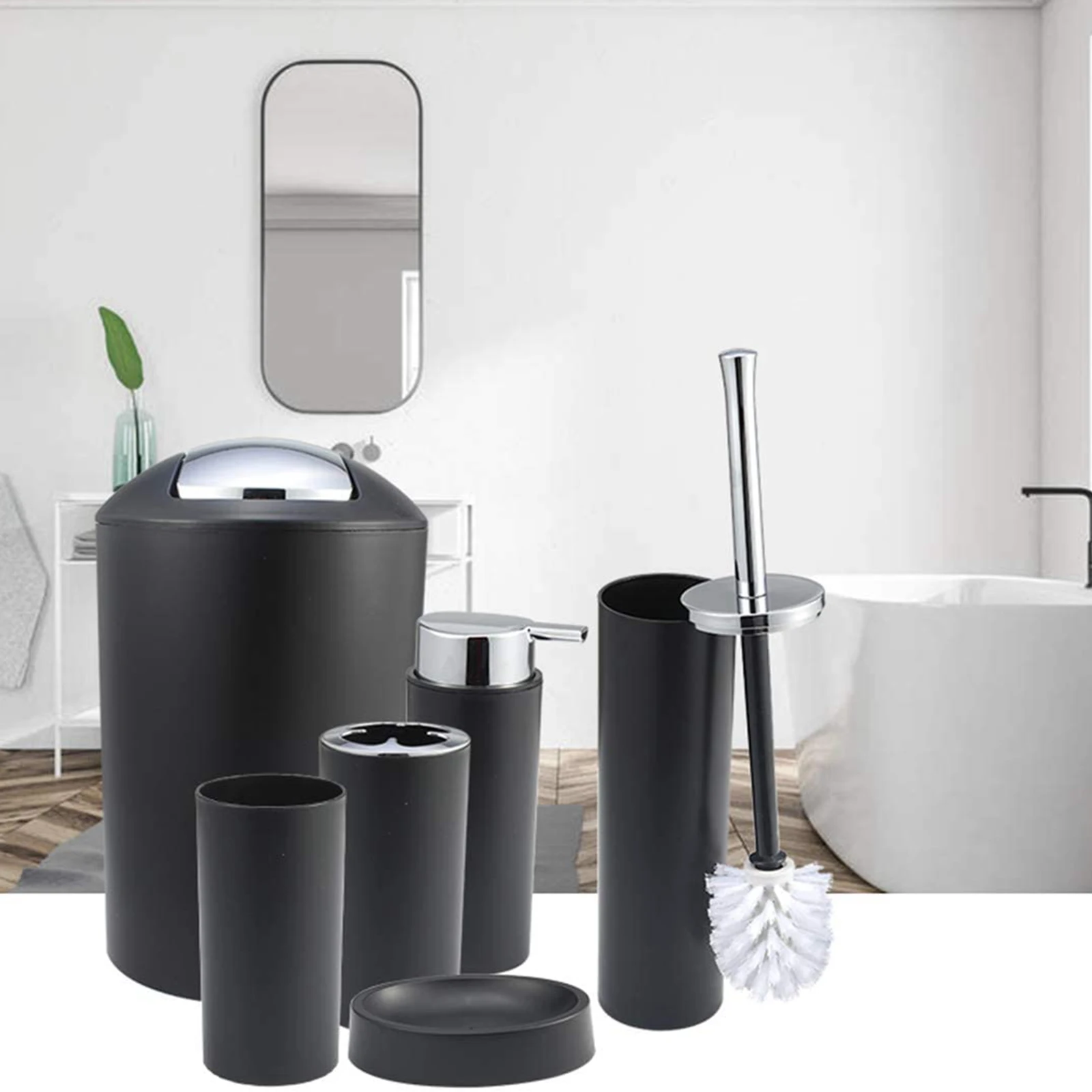 6pcs Bathroom Accessories Set Bath Ensemble Toothbrush Holder Toilet Brush