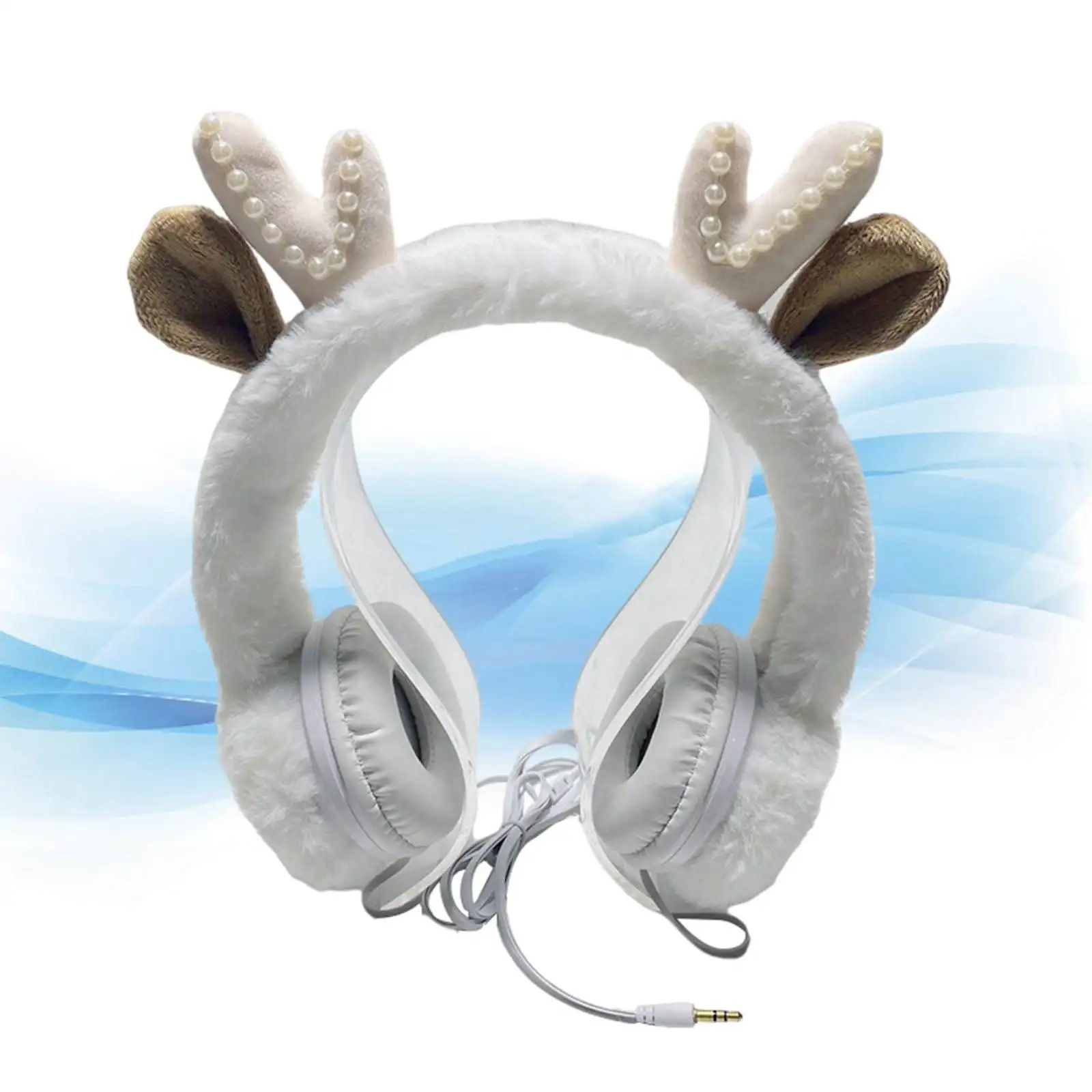 Wired Plush Antlers Headset Adjustable with Microphone HiFi Earphones for Laptop Gaming Smartphones Kids Adults for PS5