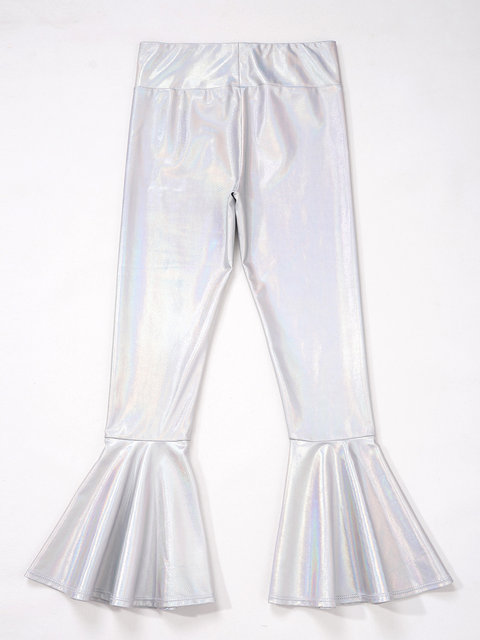 Kids Girls Flared Frill Trousers Shiny Fish Scales Bell Bottoms