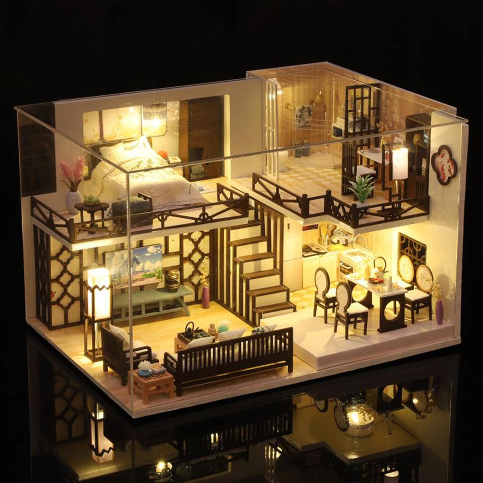 DIY Dollhouse Miniatures Craft Kits Apartment Cottage Building Model For