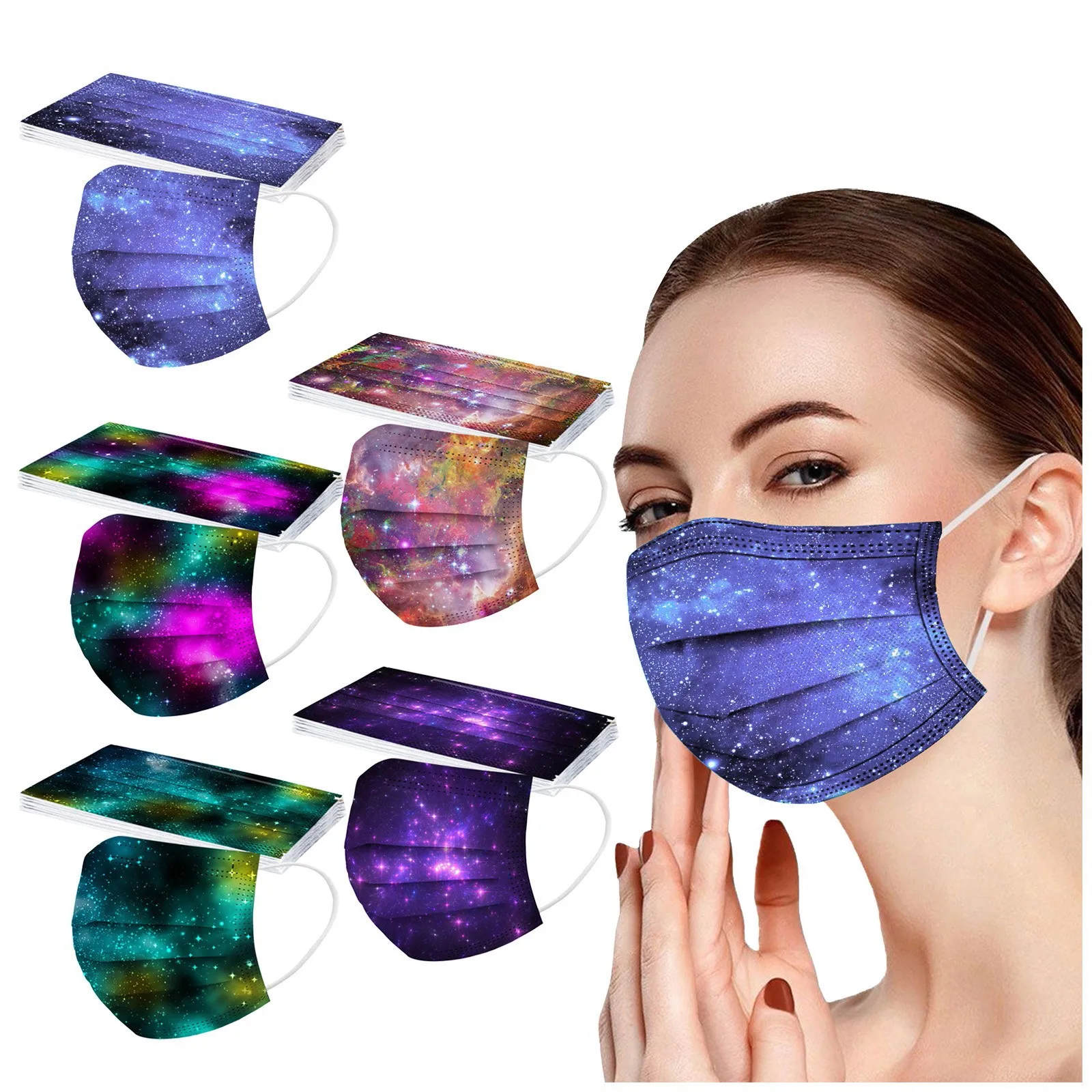 50Pcs Adult Disposable Anti-pollution Cloth Mask Star Printed 3ply Print Mascarillas Halloween Cosplay Masque Cartoon Face masks simple halloween costumes