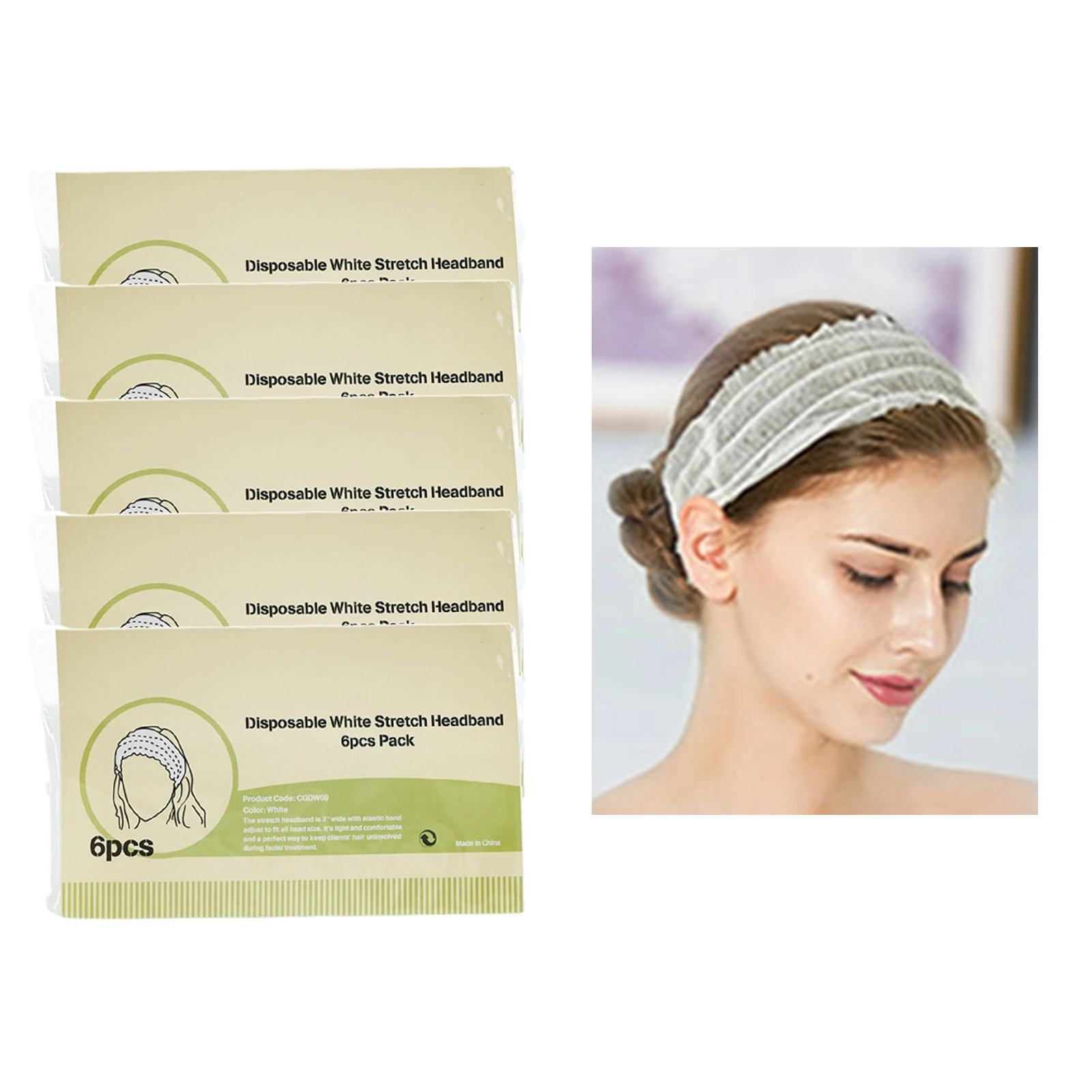 30Pcs Disposable Spa Facial Headbands Non-Woven Cloth Hair Band Soft Skin Care for Women Girls Makeup Bathroom Supplies White