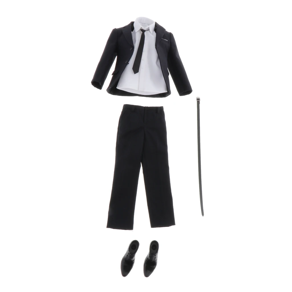 1/6 Men`s Suit Shirt Pants Belt Shoes Tie Clothes For 12