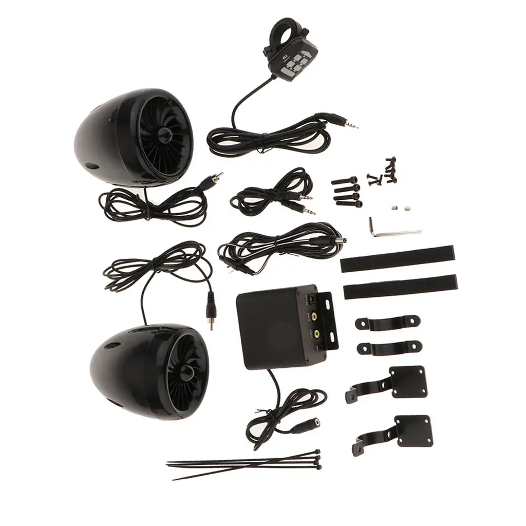 Motorcycle Weatherproof Bluetooth Wireless Speaker 7/8-1 in. Handlebar Mount Sound Audio Stereo Amplifier System FM Radio