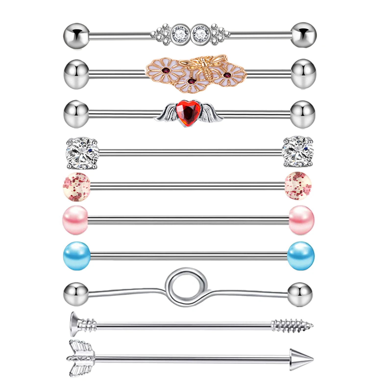 10pcs/lot Stainless Steel Industrial Barbell Earrings Piercing Long Bar  Ear Scaffold Helix Piercing Body Jewery