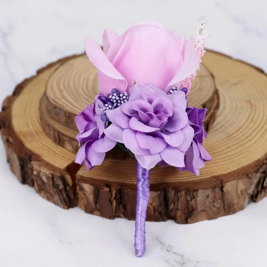 Handmade Artificial Flower, Boutonniere Silk Men Corsage, Bouquet Decorative Rose Crafts For Wedding Party Suits Accessory