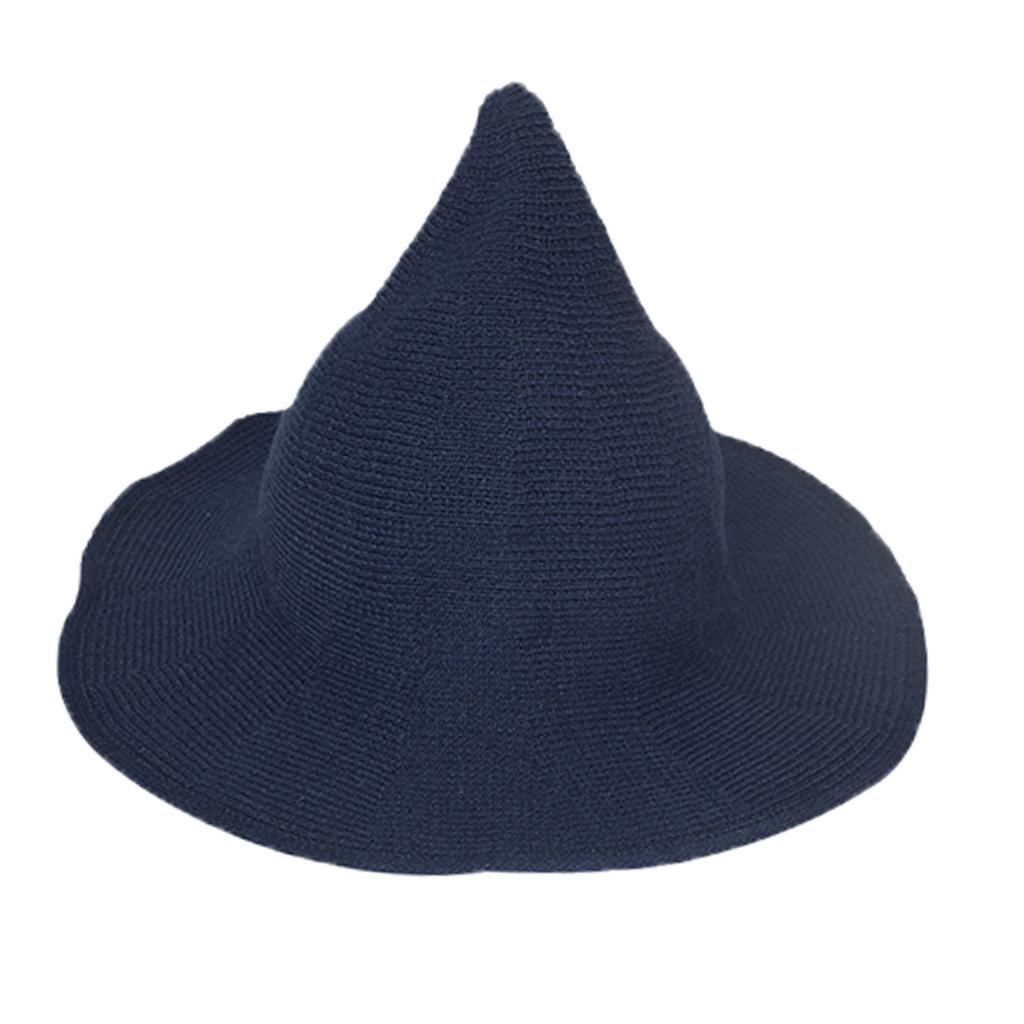 Women Modern Wool Witch Hat Foldable Costume Pointed Hat Halloween Party Hats Warm Autumn Winter Cap