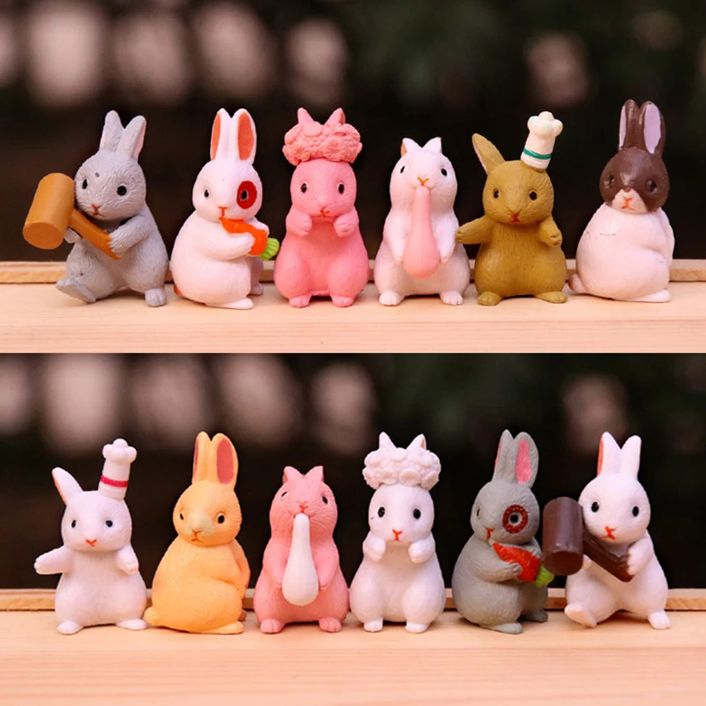 12pcs Miniature Rabbit Figurines Mini Animals Miniature Figurines Fairy Garden Animals Rabbit Micro Landscape Decor Craft
