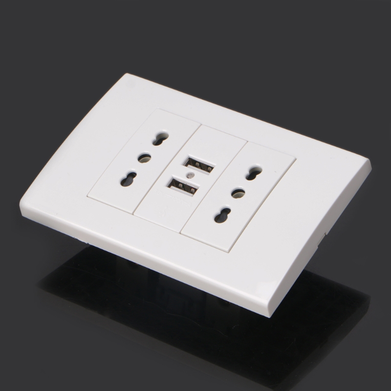 Adaptador de Tomada de Energia Parede Dupla Italiano - Chile Plug Portas Usb Painel 5v 1a P15d 16a 6 P15d 16a parede dupla italiano chile plug