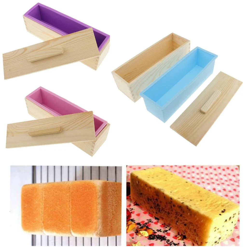 Silicone Soap Mold Flexible Rectangular Soap Loaf Mold Includes Wood Box