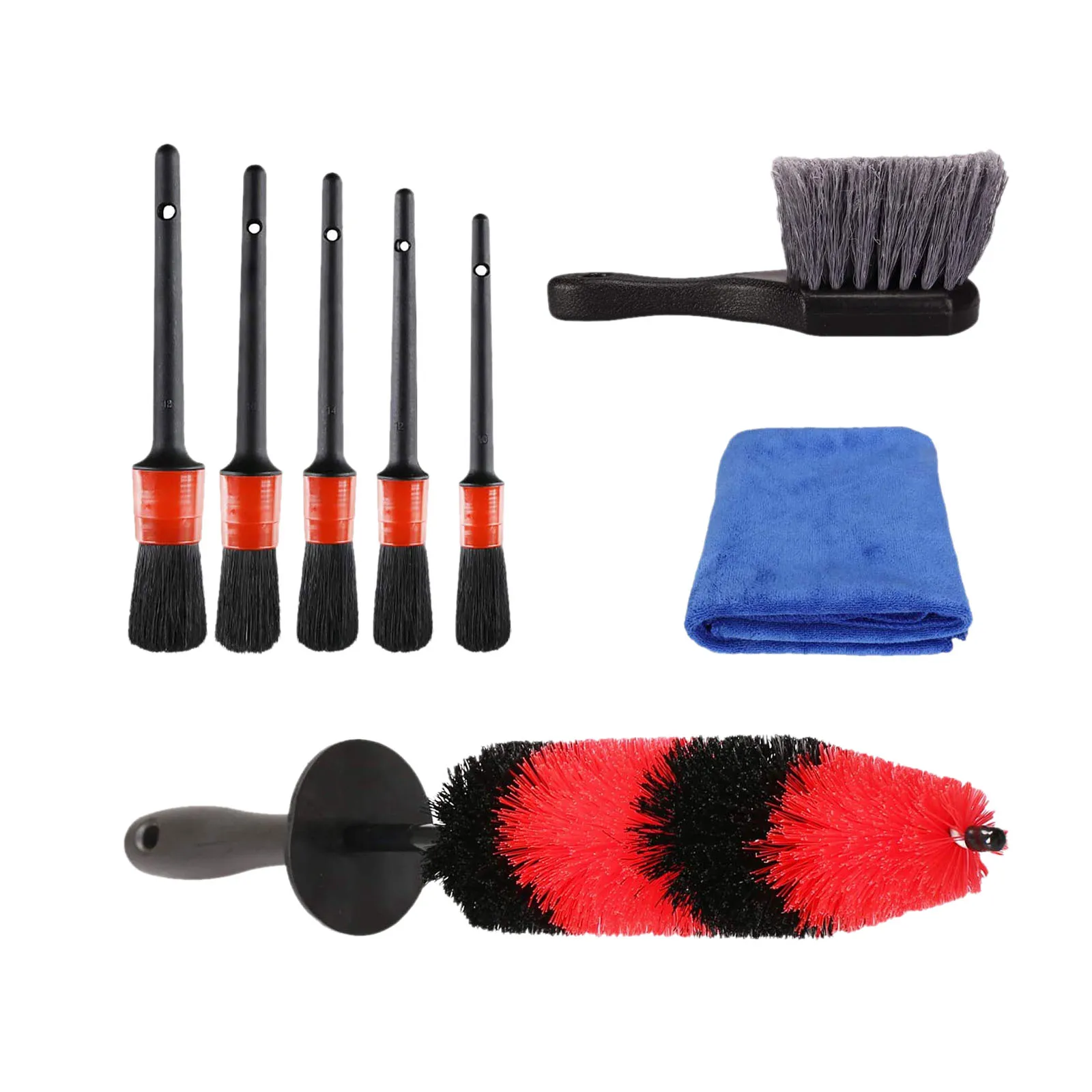 8PCS Wheel & Tire Brush Car Detailing Kit Sturdy Bristles for Car Alloy Wheel Air Vent Dashboard Interior