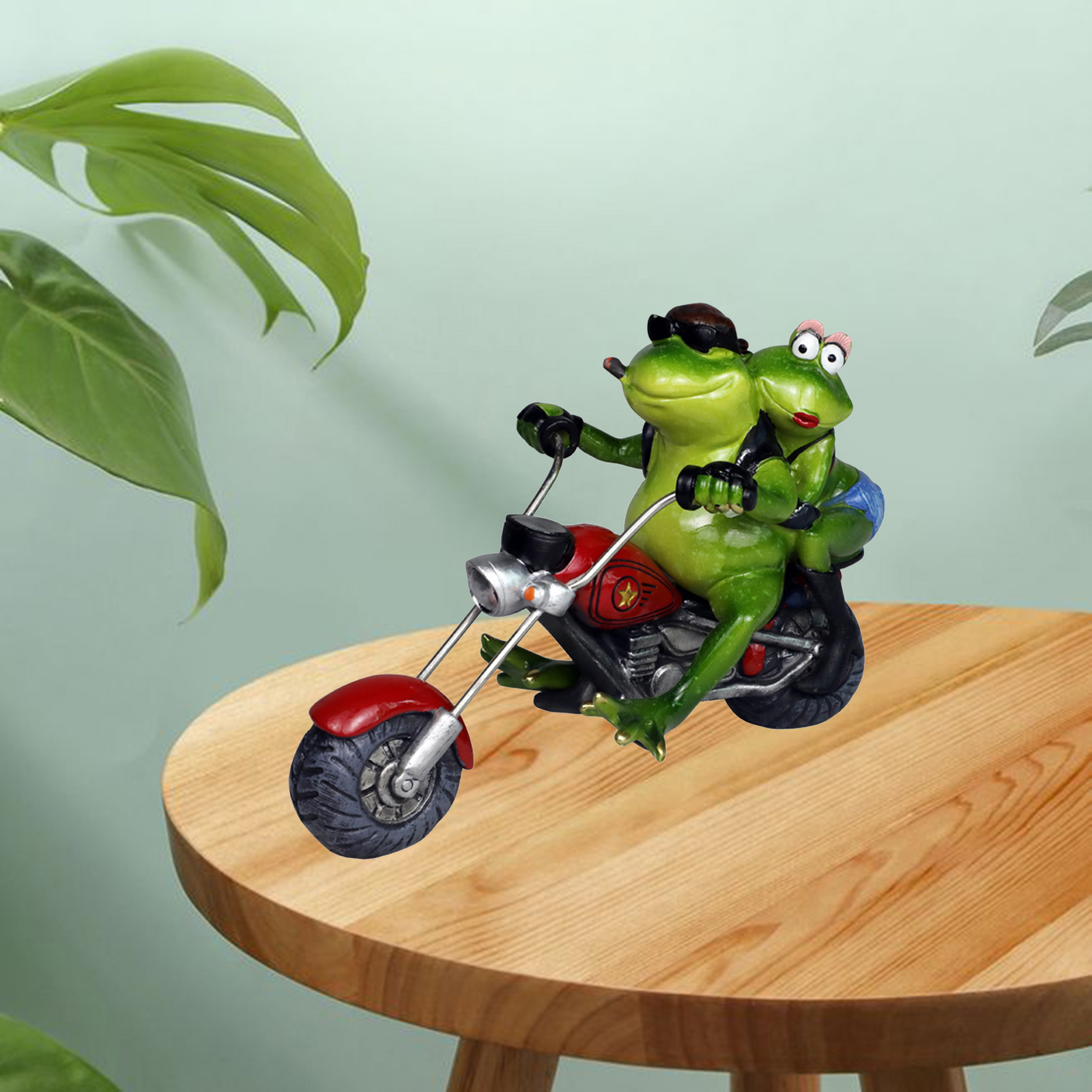 Resin Motorcycle Couple Frog Miniature Figurine Statue Indoor