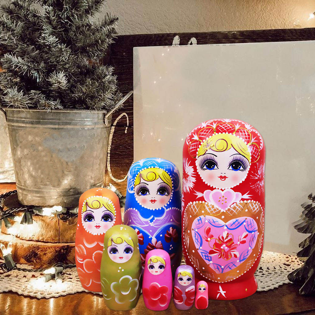 7 Pieces Girl Style Wooden Russian Nesting Dolls Kit Collectible Kids Matryoshka Toy
