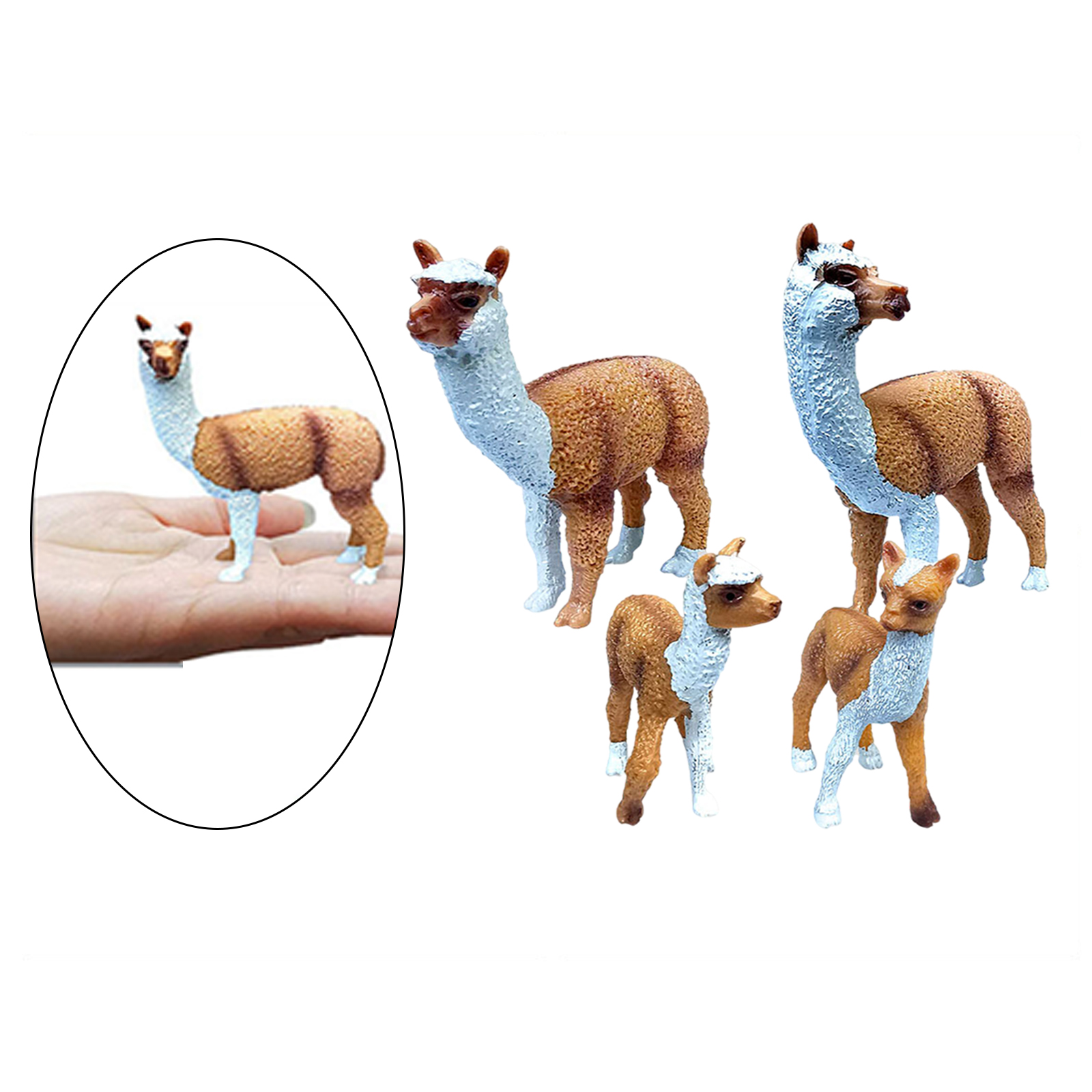 4/Set Lifelike Alpaca Figure Farm Zoo Animal Statues Home Tabletop Decors