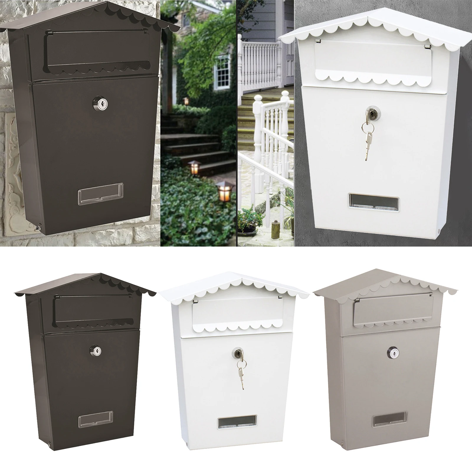 Metal Key Lock Mail Boxes Outdoor Locking Wall Mount Mailbox Security Key Drop Box Collection Boxes 25x8x30cm