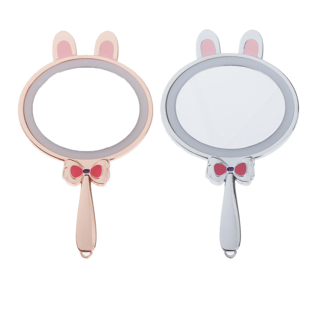 Rabbit Travel Compact Handheld LED Lighted Round Makeup Mirror for Skin Care