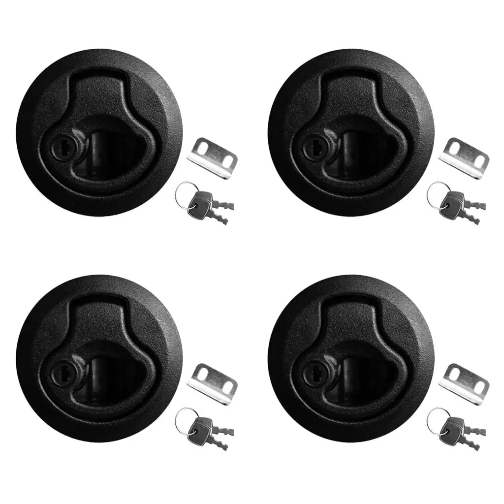4 Pieces/ Set Round 2``/50mm Flush Pull Slam Latches with Keys for Boat Deck Hatch 1/4`` Door - Locking Style