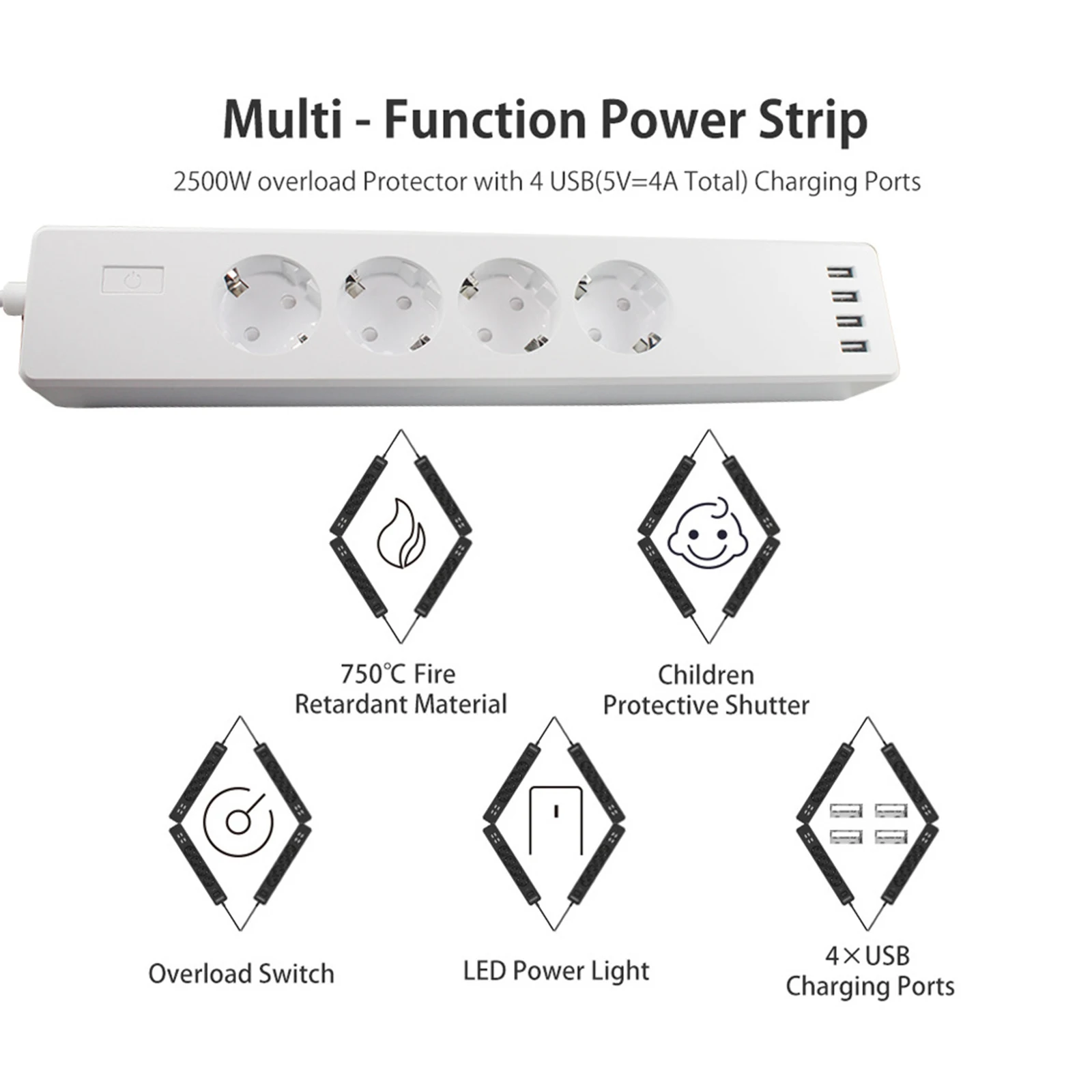 WiFi Smart Power Strip Compatible with Android Wireless 2.4G 4 USB Ports Electric Socket for Home Dormitory for Tuya App