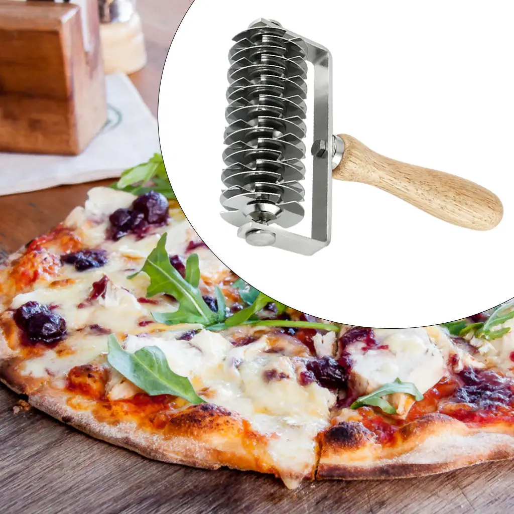 Pizza Roller Hob with Wood Handle Pie Roller Cutter Baking Utensils for Bread Pie Cake