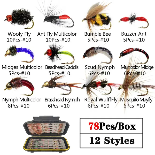 40/78/126Pcs/Box Mixed Styles Fly Fishing Lure Wet/Dry Nymph Artificial  Flies Bait Pesca Tackle Trout Carp Kit