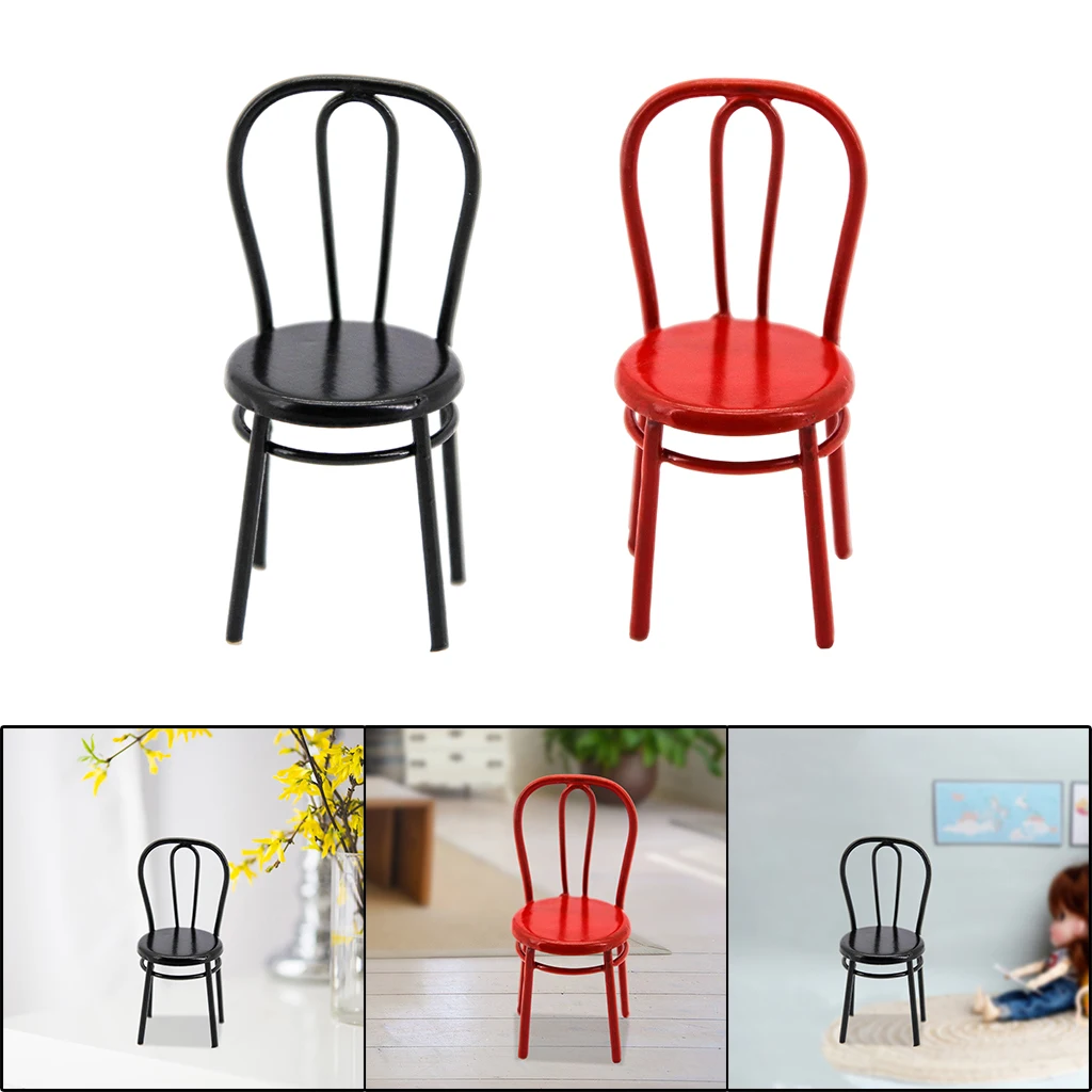 1:24 Scale Metal Craft Dollhouse Miniature Dining Chair Model Life Scene Furniture Seat for Bedroom Kitchen Dining Room