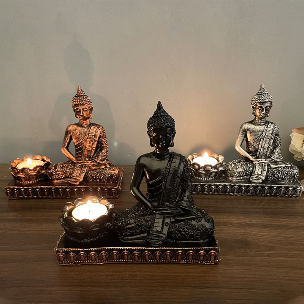 Meditating Buddha Statue Sculpture Decorative Tealight Holder/Candle Holder for Home Garden Patio Decor