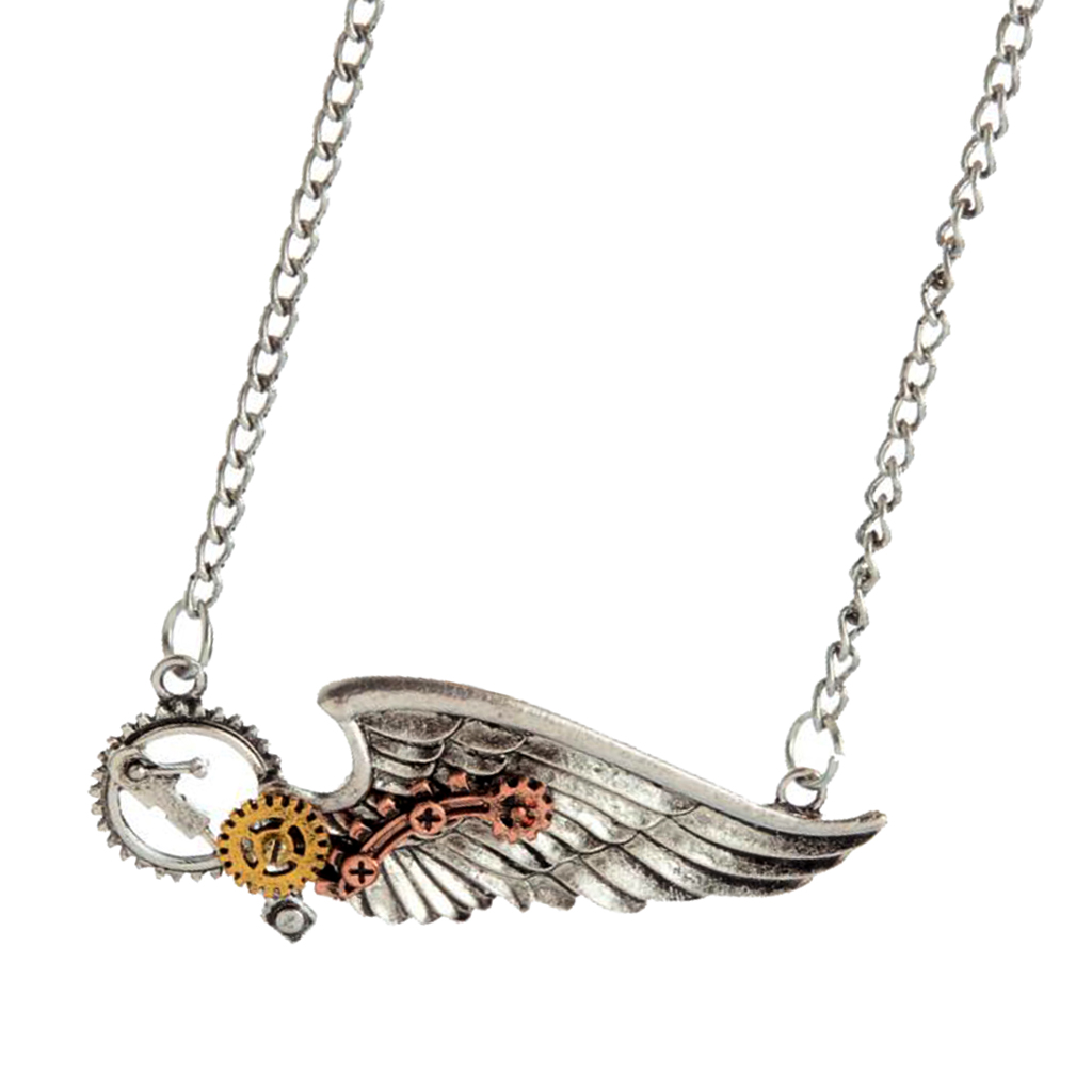 Punk Rock Steampunk Necklace Wing Clock Parts Gear Pendant Women Jewelry