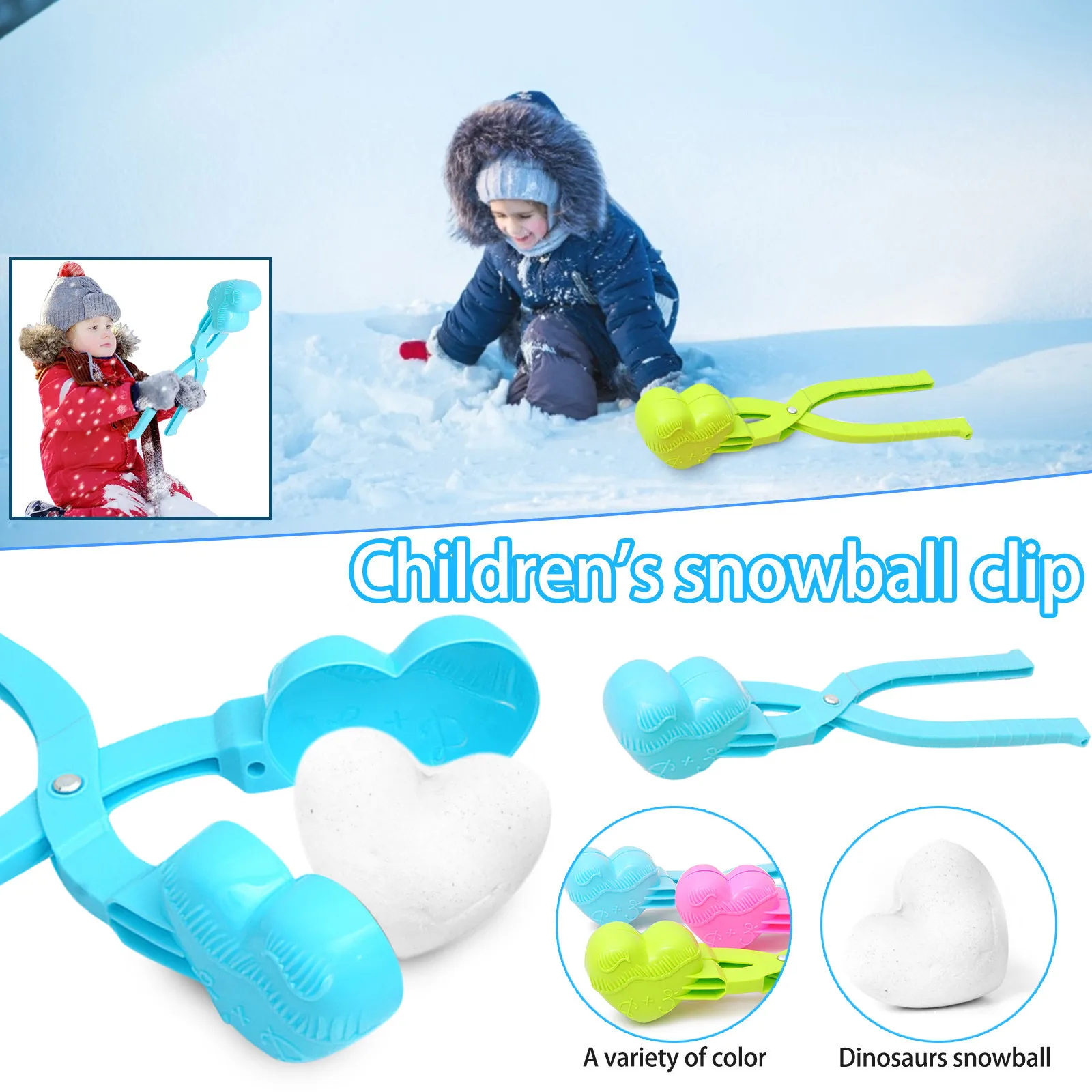 Two Love One-Piece Snow Tongs Snowball Maker Suitable for Children and Adults HheJIshirc Heart-Shaped Snow Mold Fun Tool for Outdoor Snowball Fights in Winter Heart-Shaped Snow Clip with Handle 