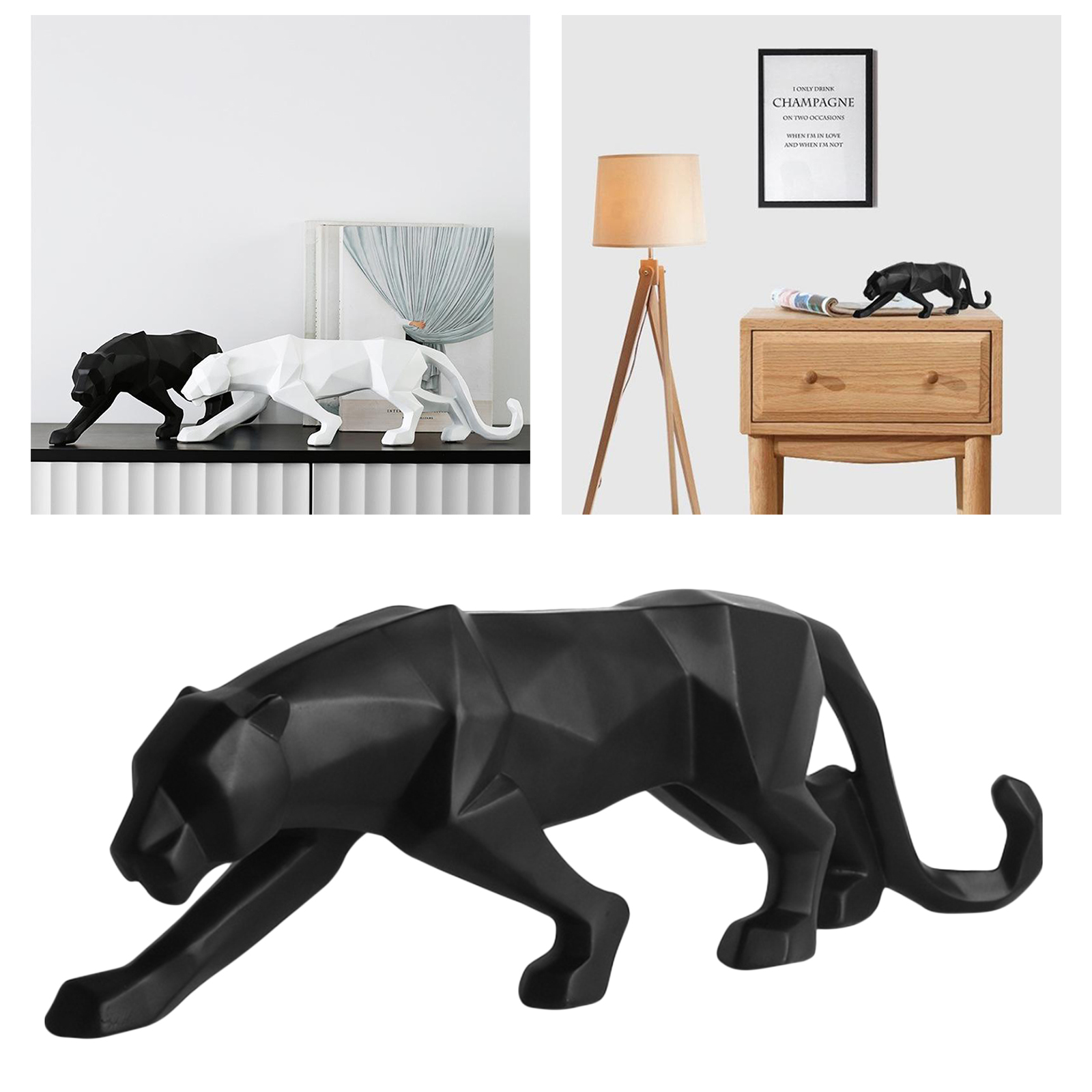 Modern Leopard Sculptures, Panther Collectible Figures, Resin Animal Statues, Wildlife Desk Decor, Office