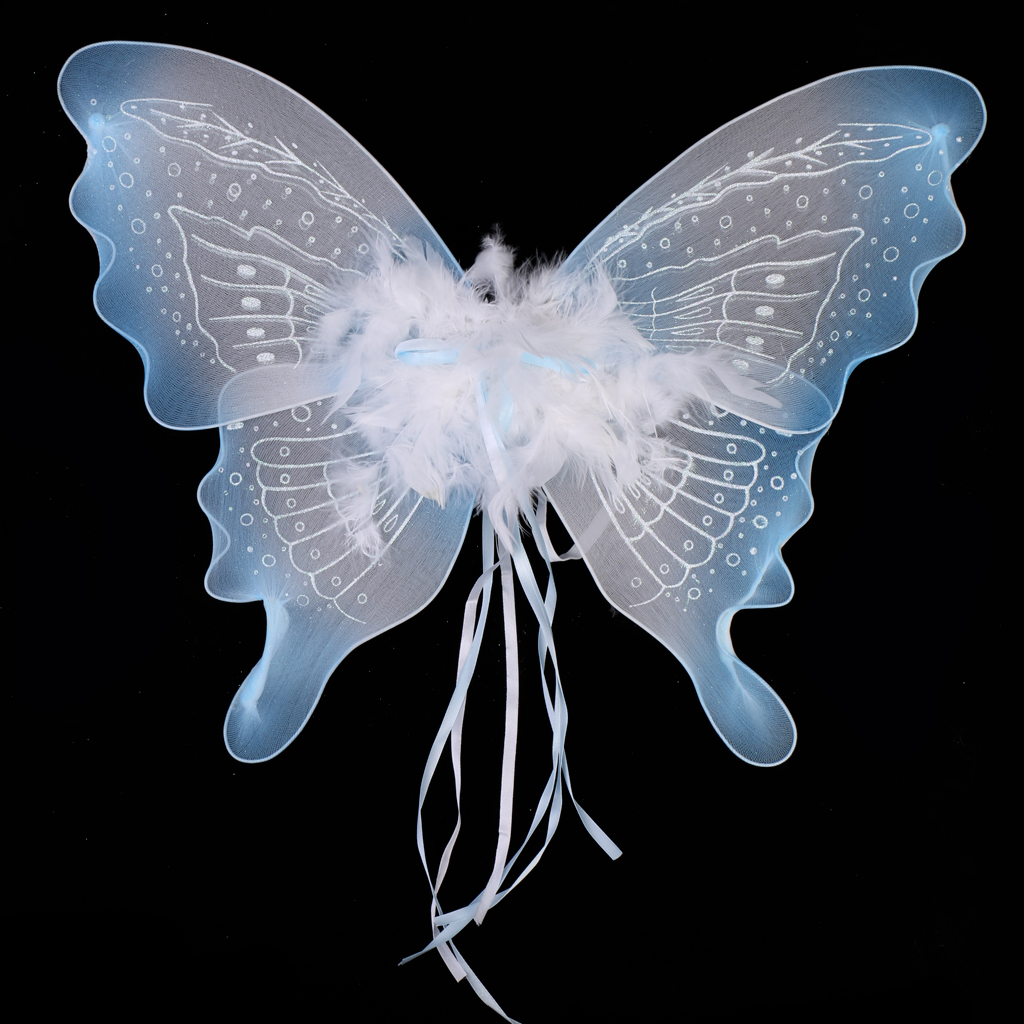 MagiDeal Feather Ribbon Butterfly Angel Fairy With feather ribbon decorative Kid Girls Birthday Party Fancy Dress -Blue