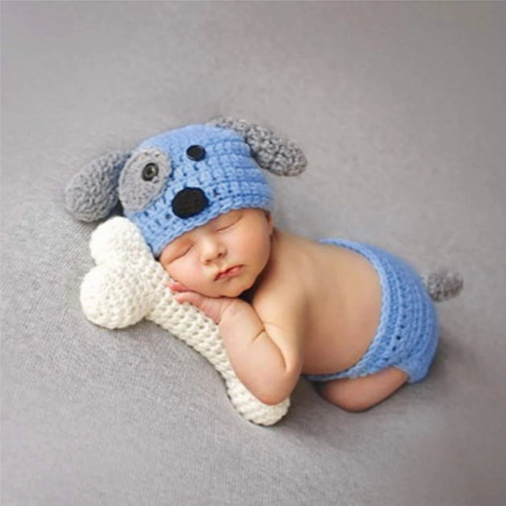 Neugeborene Baby Knit Strick Fotoshooting Kostüm Marine Mütze Höschen Booties 