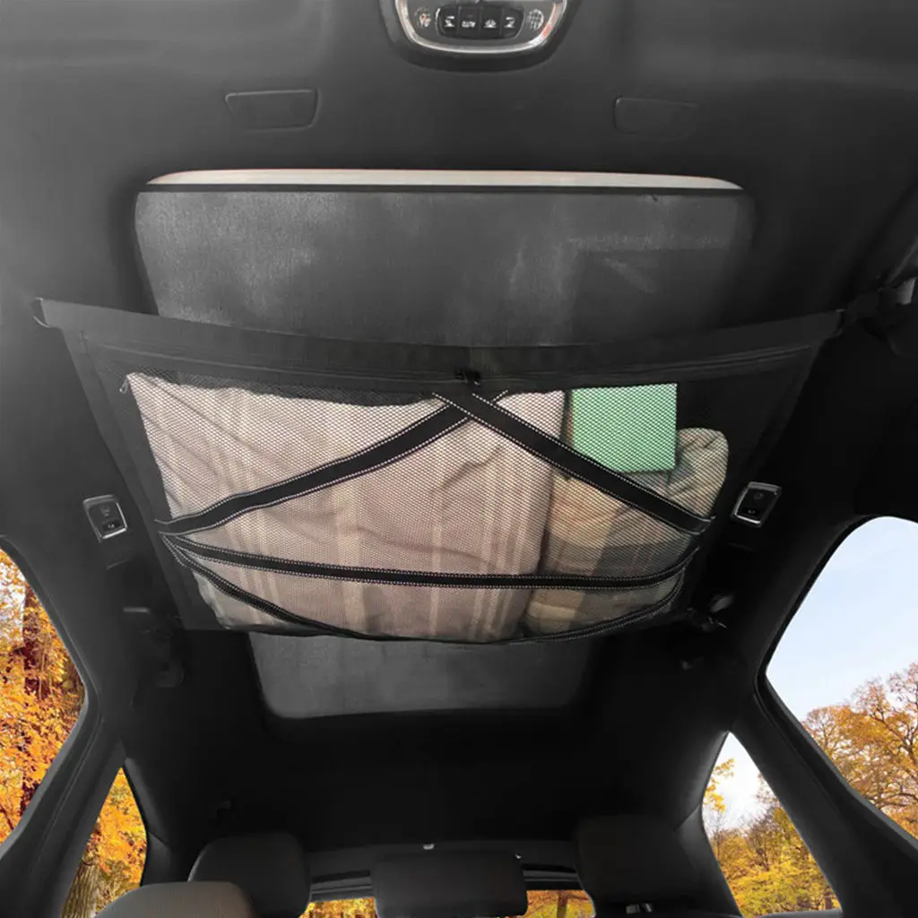 Car Ceiling Storage Bag Mesh Auto Accessory Roof Organizer Fit for Long Trip Most Car