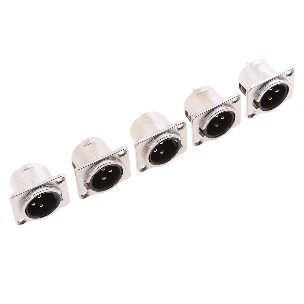 5Pcs XLR 3Pin Male Square Wall Chassis Panel Mounted Microphone Connector